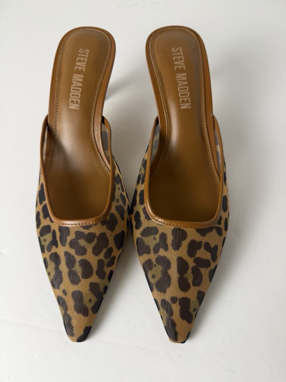Steve Madden Lisbeth Leopard Mesh Mules Womens 6.5M Pointed Toe Kitten Heel